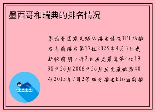 墨西哥和瑞典的排名情况